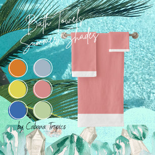 Solid Pink Blush & White Trim Bath Towel Set