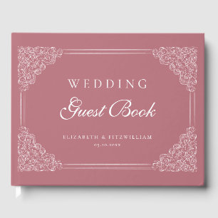 Solid Pink Vintage Ornate Frame Guest Book