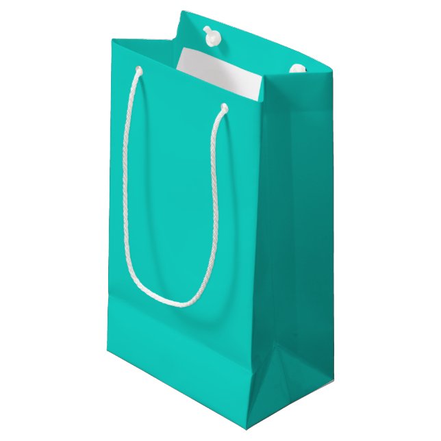 Solid plain bright turquoise small gift bag (Front Angled)