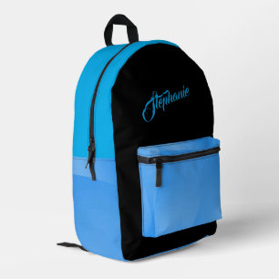Solid Pretty Turquoise Blue with Name Printed Backpack