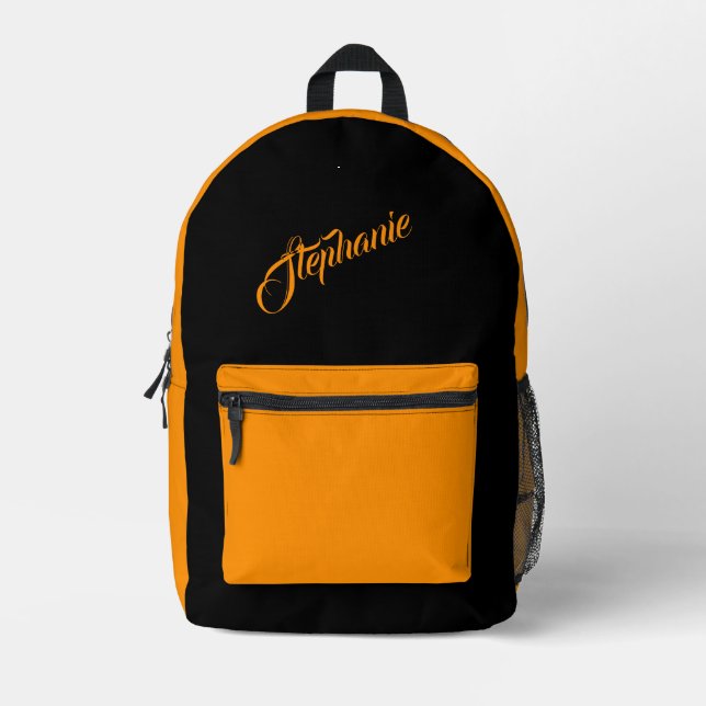 Solid Princeton Orange with Name Printed Backpack (Front)