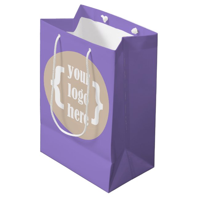 Solid Purple Promotional Gift Bag w/ White Logo (Front Angled)