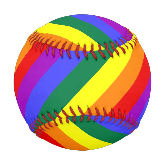 Solid Rainbow Stripe Watercolor Wash Rainbow D Baseball (Front)
