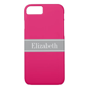 Solid Raspberry, Dark Grey Ribbon Name Monogram iPhone 8/7 Case