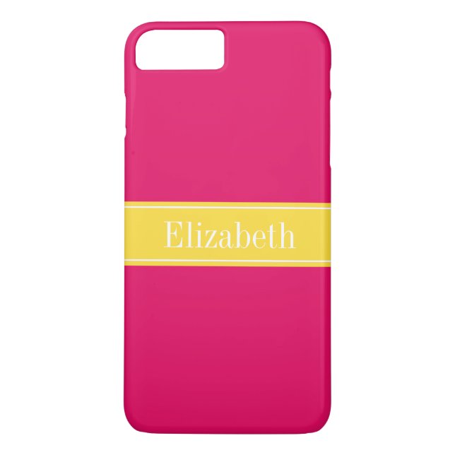 Solid Raspberry, Pineapple Ribbon Name Monogram Case-Mate iPhone Case (Back)