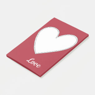 Solid Red Love with White Heart Post-it Notes