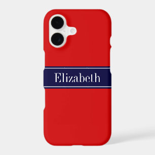 Solid Red, Navy Blue Ribbon Name Monogram