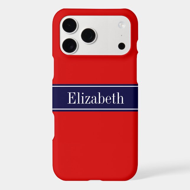 Solid Red, Navy Blue Ribbon Name Monogram (Back)