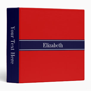 Solid Red, Navy Blue Ribbon Name Monogram Binder