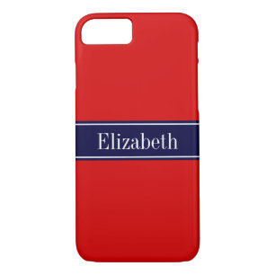 Solid Red, Navy Blue Ribbon Name Monogram Case-Mate iPhone Case