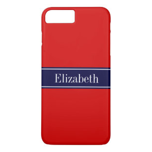Solid Red, Navy Blue Ribbon Name Monogram iPhone 8 Plus/7 Plus Case