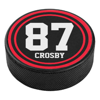 Solid Ring & Dot black + your Name & Number Hockey Puck