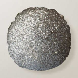 Solid silver glitter plain round pillow