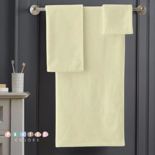 Solid Soft Light Pastel Lemon Yellow Color Bath Towel Set