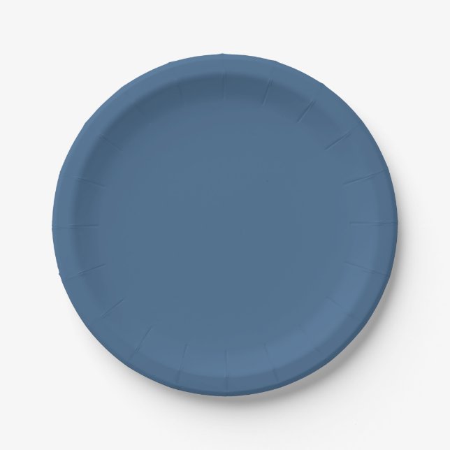 Solid steel blue paper plate (Front)