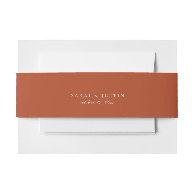 Solid Terracotta Orange Colour Wedding Invitation Belly Band (Front Example)