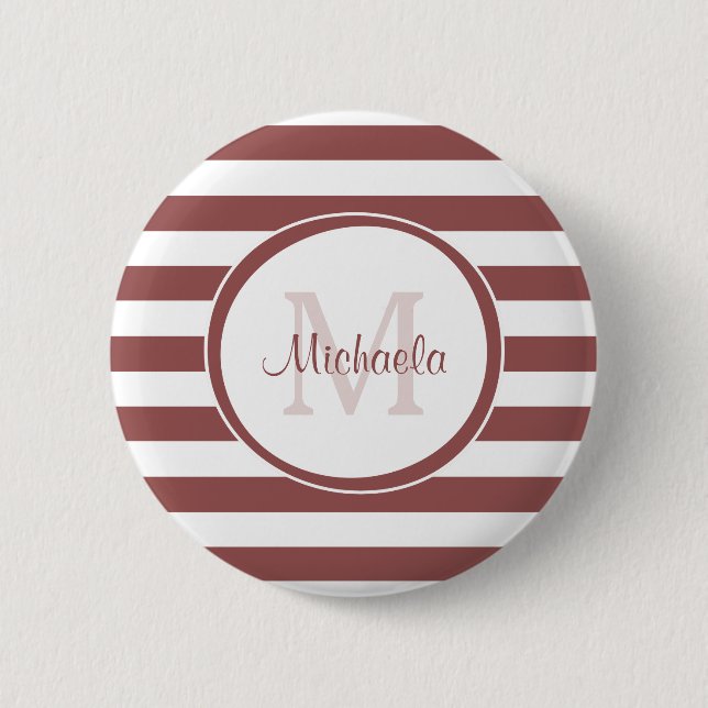 Solid Terracotta Red Stripes and Fashionable Name 2 Inch Round Button (Front)