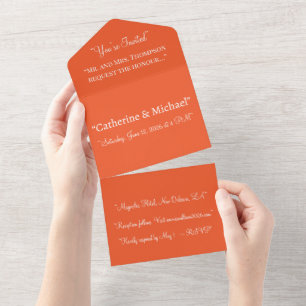 Solid Vibrant Orange Background   Bold Warm Design All In One Invitation