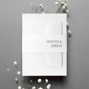 Solid White + Ash Black Lettering Wedding Invitation Belly Band