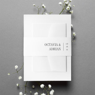 Solid White + Ash Black Lettering Wedding Invitation Belly Band