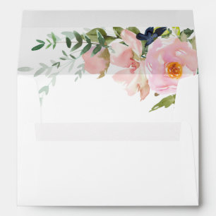 Solid White with Blush Pink Floral Spray Wedding Envelope