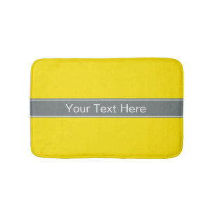Solid Yellow, Charcoal Grey Ribbon Name Monogram Bath Mat