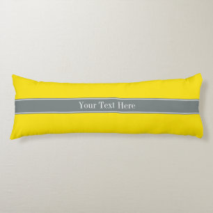 Solid Yellow, Charcoal Grey Ribbon Name Monogram Body Pillow