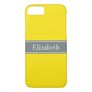Solid Yellow, Charcoal Grey Ribbon Name Monogram Case-Mate iPhone Case