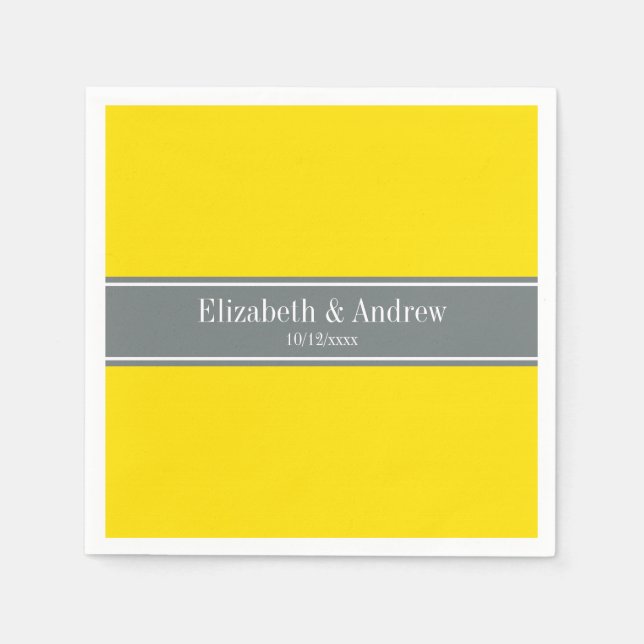 Solid Yellow, Charcoal Grey Ribbon Name Monogram Napkin (Front)