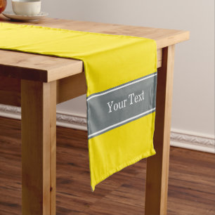 Solid Yellow, Charcoal Grey Ribbon Name Monogram Short Table Runner