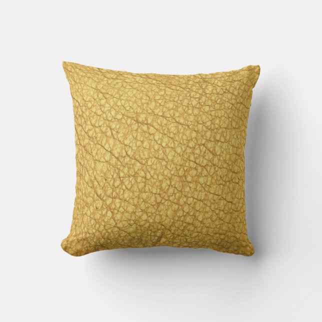 solid yellow mustard ochre Faux Leather Throw Pillow (Front)