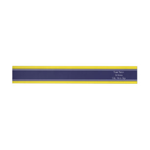 Solid Yellow, Navy Blue Ribbon Name Monogram Wrap Around Label