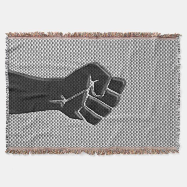 Solidarity Fist in Carbon Fibre Print Style Throw Blanket (Front)