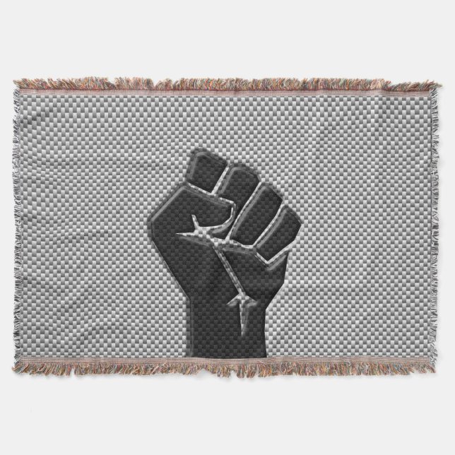Solidarity Fist in Carbon Fibre Print Style Throw Blanket (Front)