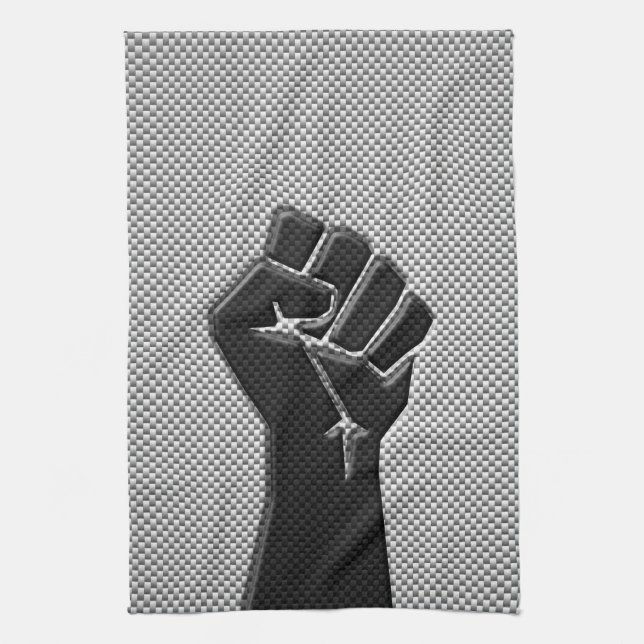 Solidarity Fist in Carbon Fibre Style Kitchen Towel (Vertical)