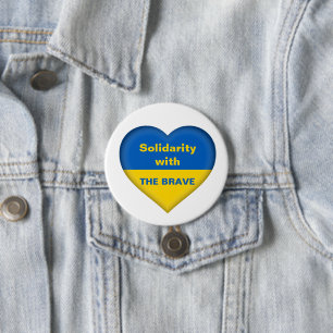 Solidarity Heart of Ukraine Ukrainian Flag 3 Inch Round Button