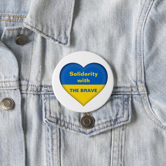 Solidarity Heart of Ukraine Ukrainian Flag 3 Inch Round Button (In Situ)