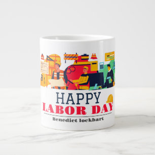 Solidarity Worker Unity Labor Day with USA flag  Large Coffee Mug