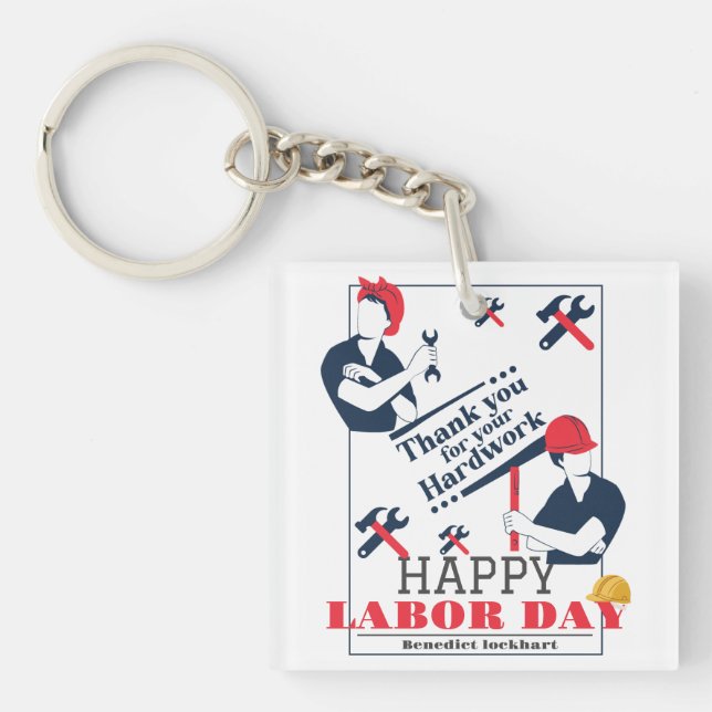 Solidarity Worker Unity Labour Day with USA flag  Keychain (Front)