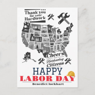 Solidarity Worker Unity Labour Day with USA flag Postcard