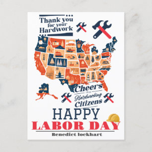 Solidarity Worker Unity Labour Day with USA flag  Postcard