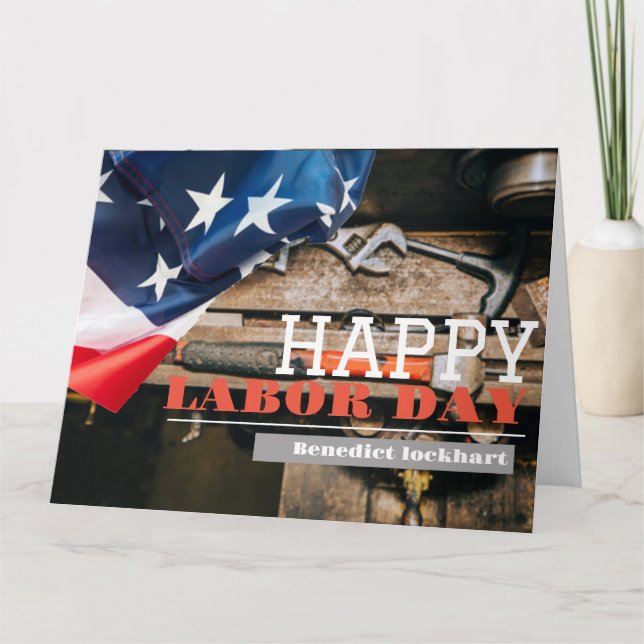 Solidarity Worker Unity Labour Day with USA flag Thank You Card (Front)