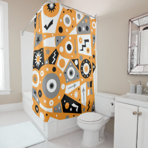 Solidus Orange Geometric Shower Curtain