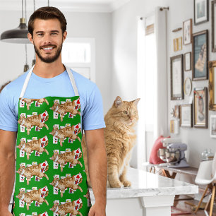 Solitaire Funny Orange Tabby Cat Playing Cards Apron