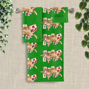Solitaire Funny Orange Tabby Cat Playing Cards Bath Towel Set