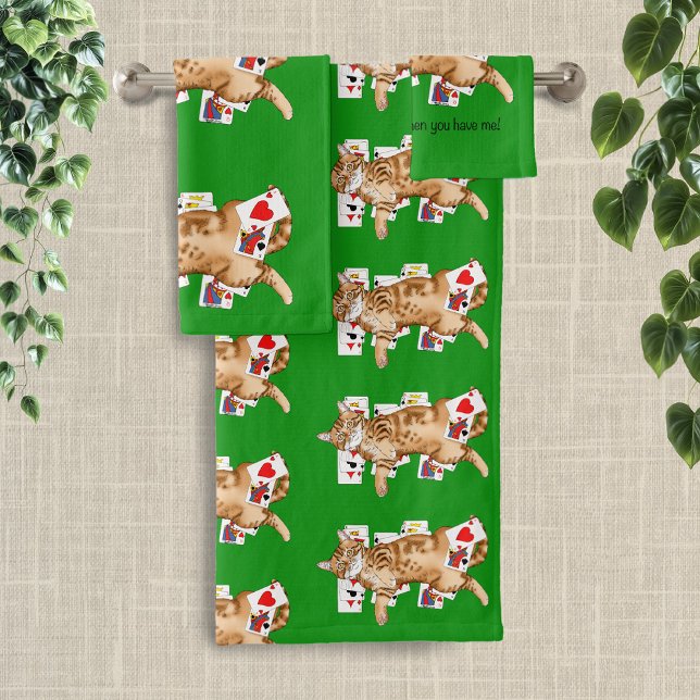 Solitaire Funny Orange Tabby Cat Playing Cards  Bath Towel Set (Creator Uploaded)