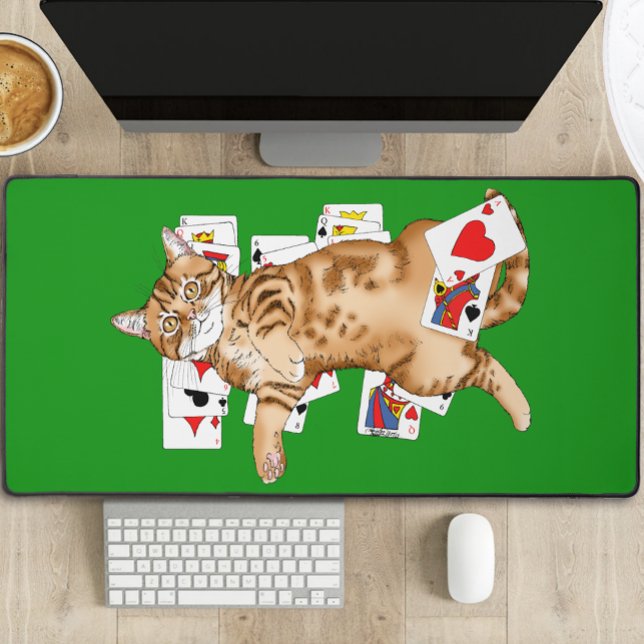 Solitaire Funny Orange Tabby Cat Playing Cards  Desk Mat (Creator Uploaded)
