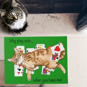 Solitaire Funny Orange Tabby Cat Playing Cards Doormat