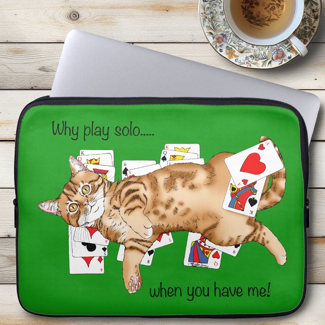 Solitaire Funny Orange Tabby Cat Playing Cards  Laptop Sleeve (Creator Uploaded)
