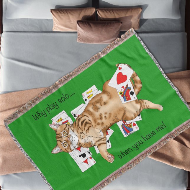 Solitaire Funny Orange Tabby Cat Playing Cards  Throw Blanket (Creator Uploaded)